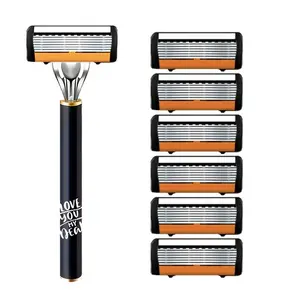 Classic Men's 6-Layer Print Handle Safety Razor | Choose 1 Handle+12 Blades or 2 Handles+36 Blades, Features Double Aloe Lubrication Strip for a Smooth Comfortable Shaving Experience