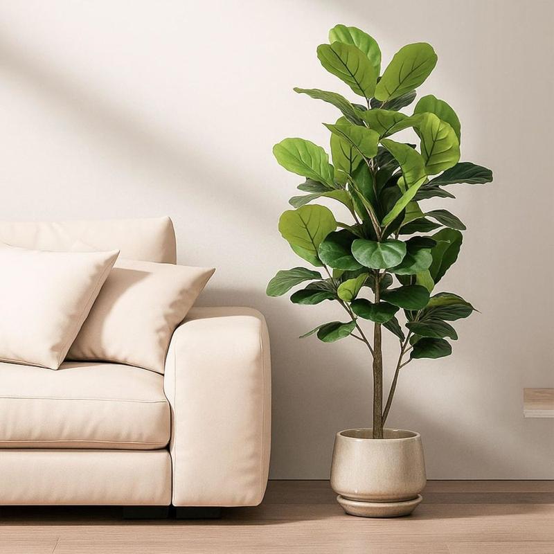Artificial Fiddle Leaf Fig Tree 5ft - Faux Ficus Tree Nearly Natural Indoor Outdoor, UV-Resistant Tall Artificial Plants, Standing Fake Plant Tree for Home Office Living Room Decor