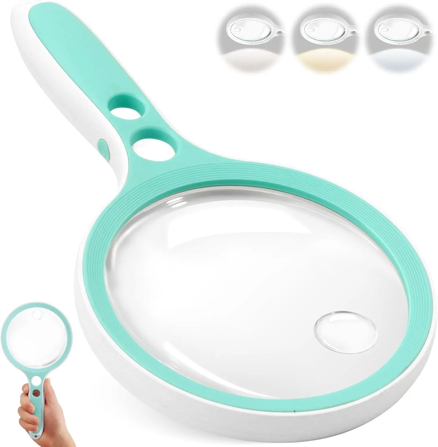 Large Magnifying Glass with 12 LED Light, 10X 25X 45X 60X Handheld Illuminated Magnifier 5-inch Large Lens for Seniors Reading Coins Jewelry Close Work Green
