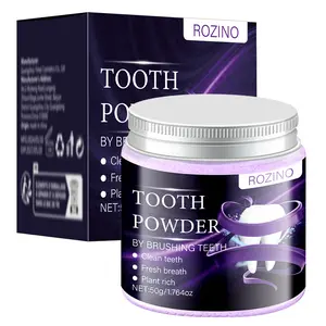 ROZINO Tooth Powder, powerful stain removal, no peroxides, everyday whitening formula removes tooth stains and soft tartar, promotes daily oral hygiene, deep cleaning of gums, removes yellow tooth stains, activated carbon + multiple mineral clays