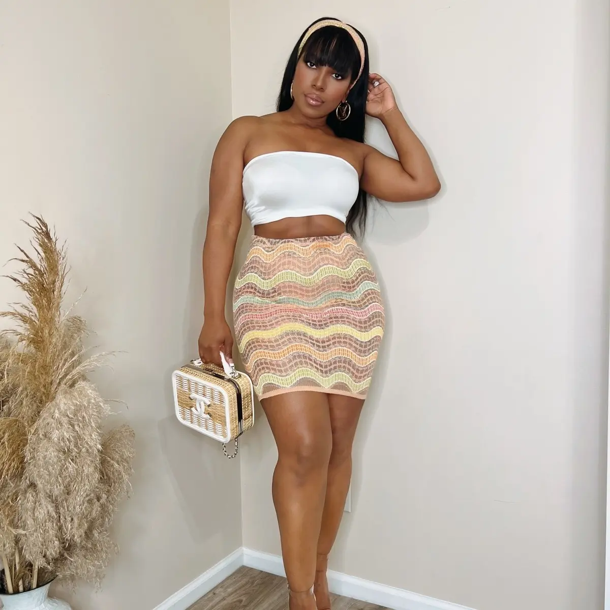 Creamy 3 piece custom mini skirt set