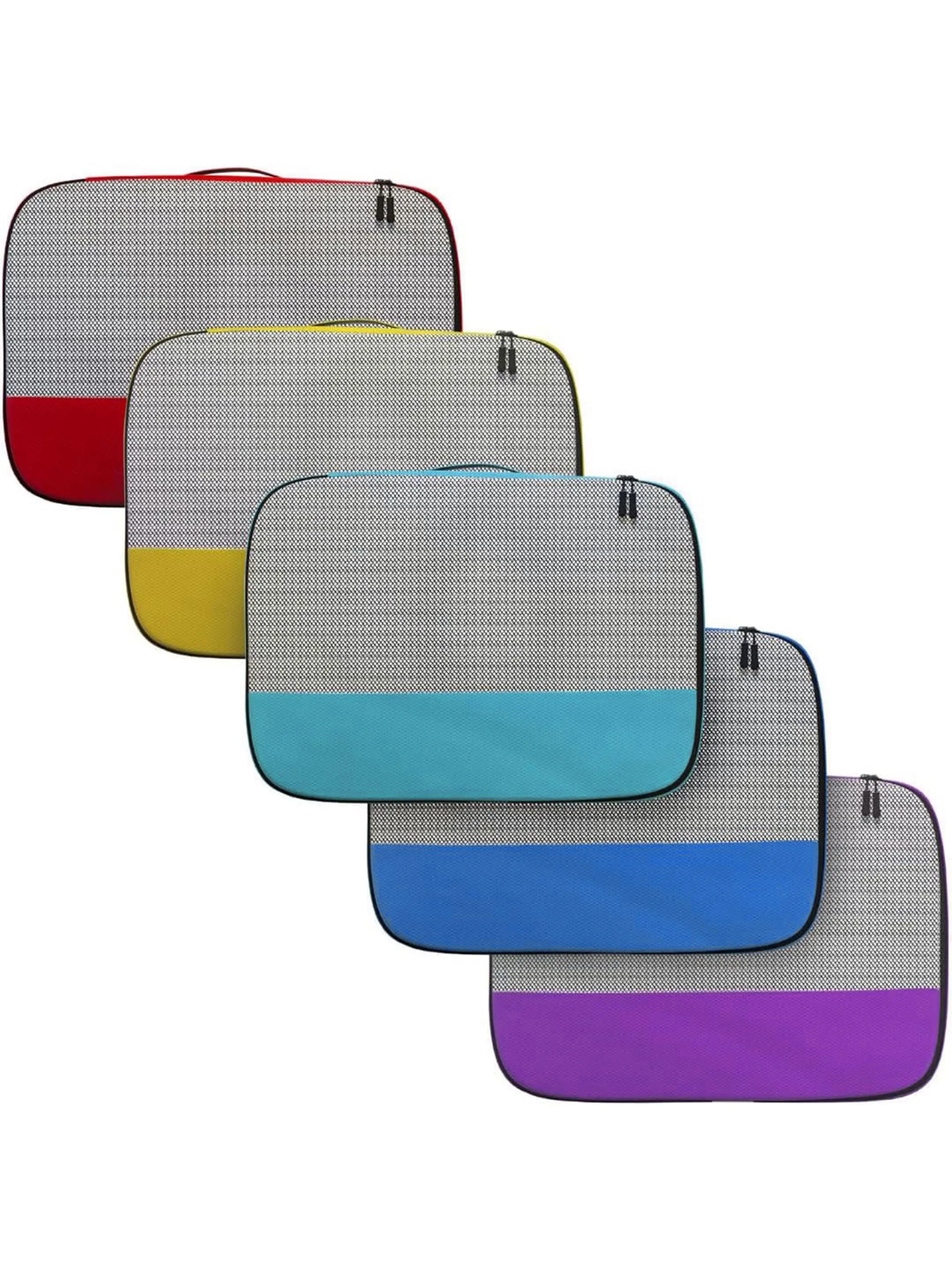 5 Pcs Color Block Handheld Travel Packing Cubes Set Mesh Luggage Organizer Pouches Double Zipper Clothes Storage Bags For Suitcase Business Trip Vacation Men Women
