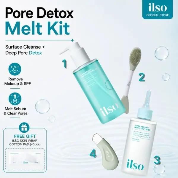 [ilso] Pore Detox Melt Kit (4 Products) - Surface + Deep Pore Cleansing Set, Removes Makeup, SPF & Sebum | Double Cleanse Routine for Clogged Pores | Korean Skincare