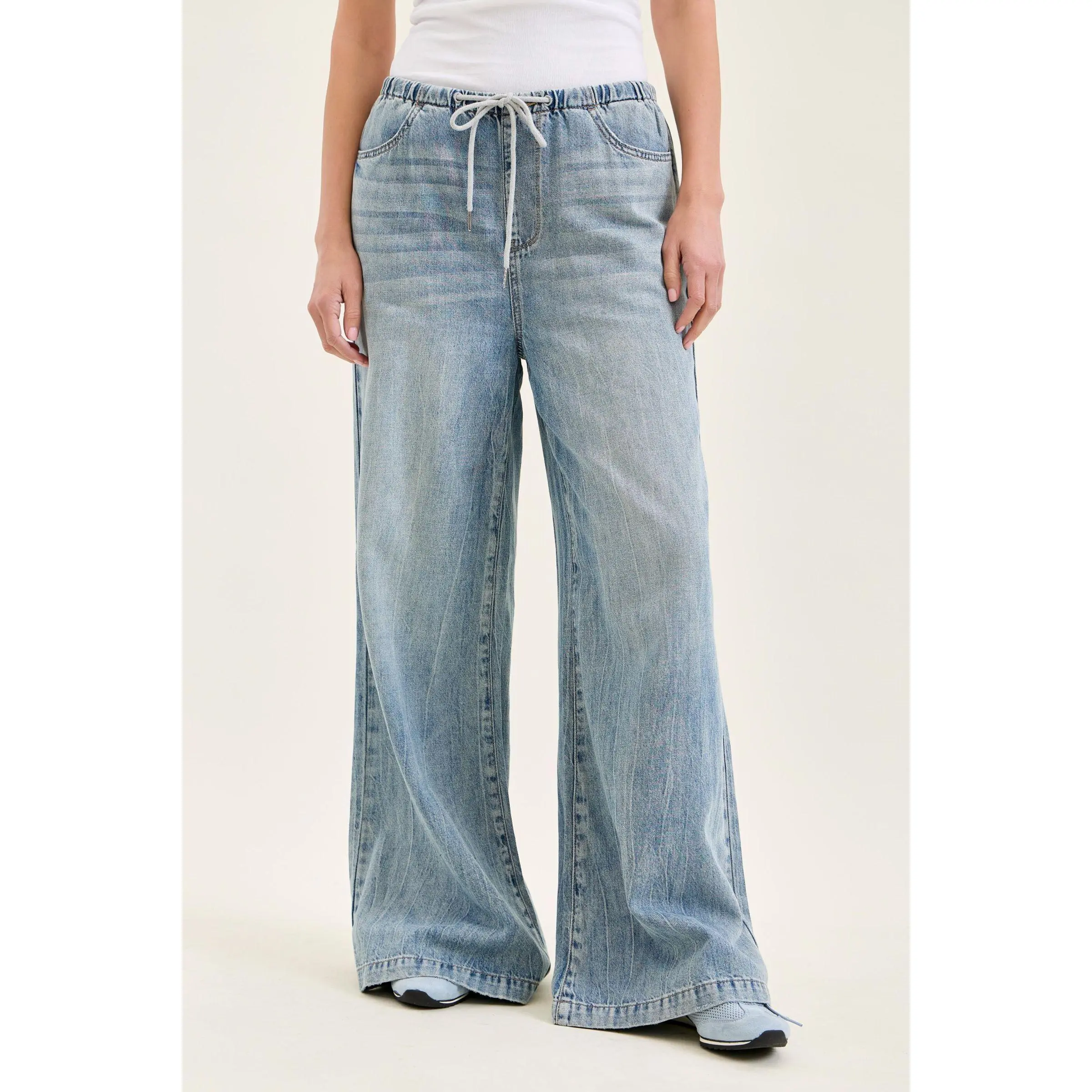 Judy Blue High Waist Featherweight Drawstring Palazzo Denim Jeans 881073, Fabric, Elastic