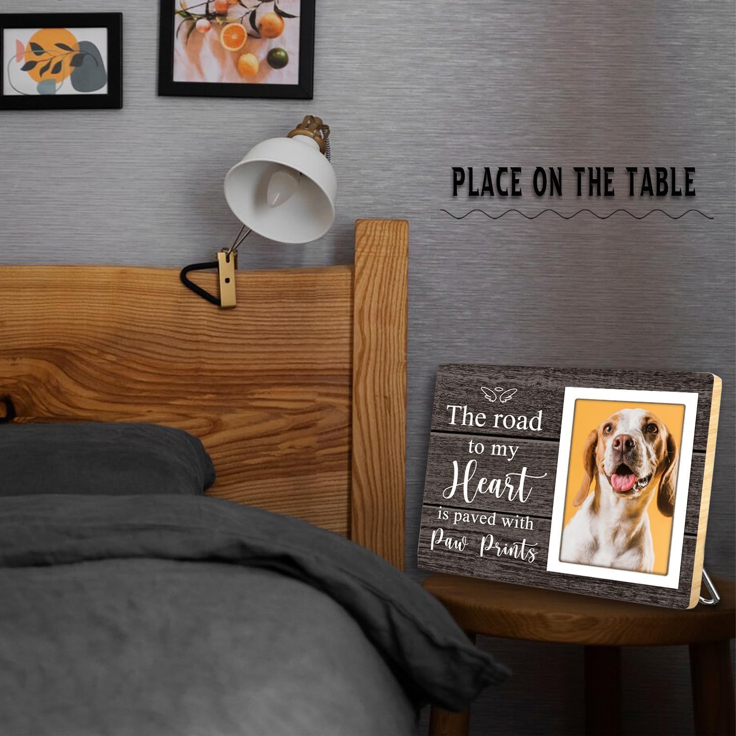 Pet Memorial Picture Frame – Wooden Dog & Cat Photo Frame Gift for Pet Lovers, Dog Mom & Dog Dad Memorial Keepsake, 4x6 Paw Print Frame Decor