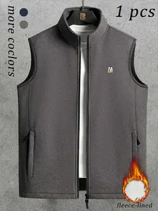 Men's Outdoor Fishing Hiking Vest Sleeveless Thermal Fleece Jacket, Casual Spring Autumn Sports Coat, Regular Fit Plain Design, Sleeveless Gilet
