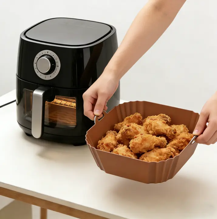 8”Square Silicone Unbleached Heavy Duty Air Fryer Liners Reusable Air Fryer Pot Non-Stick & Non-Leak Liners for 4 to 7 QT Airfryer Basket, Deep Fryer Parts & Accessories
