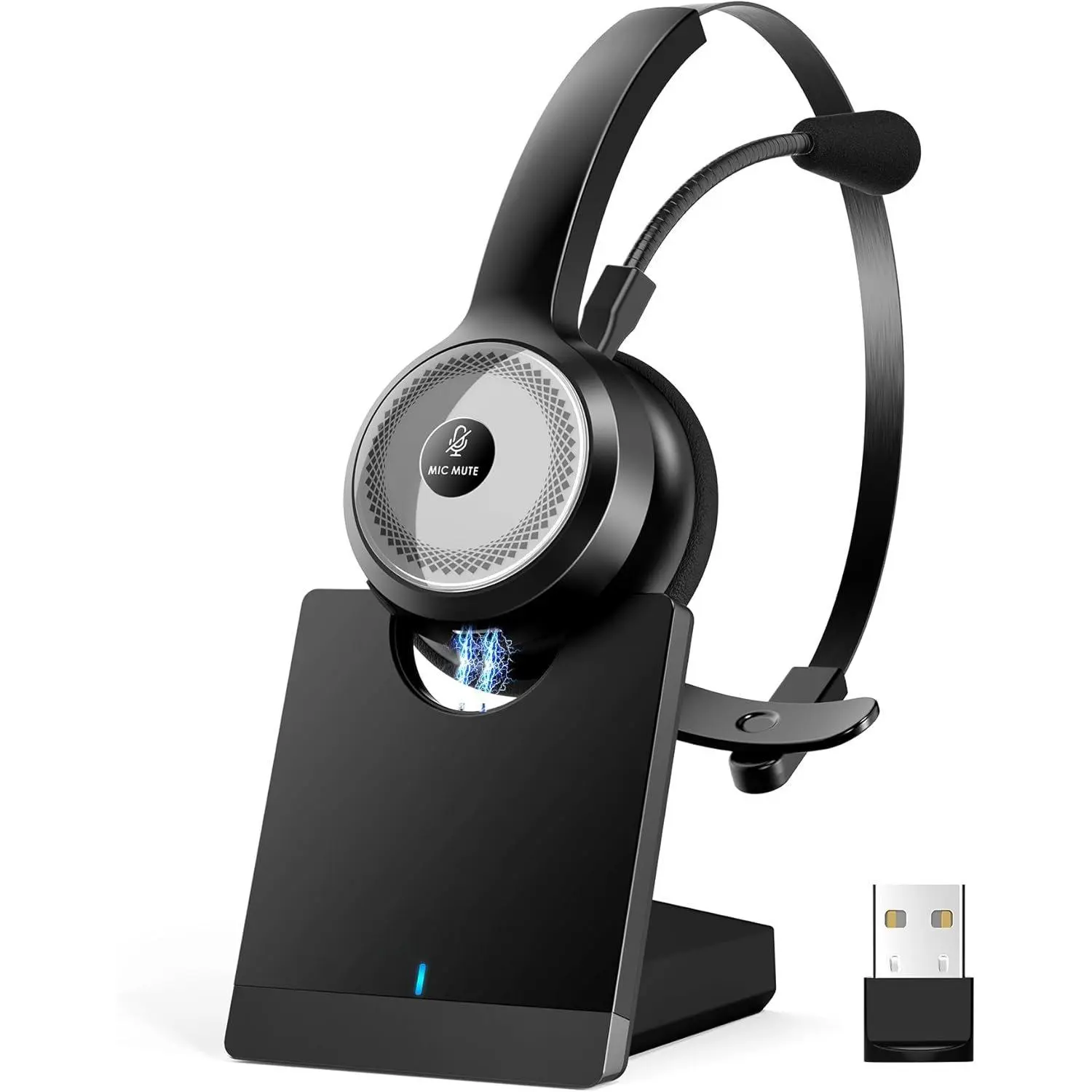 Headset for Work, 40Hrs Worktime AI Noise Cancelling  Headphones with  Base,  Headset with Mic & USB Dongle for PC/Laptop/Call Center