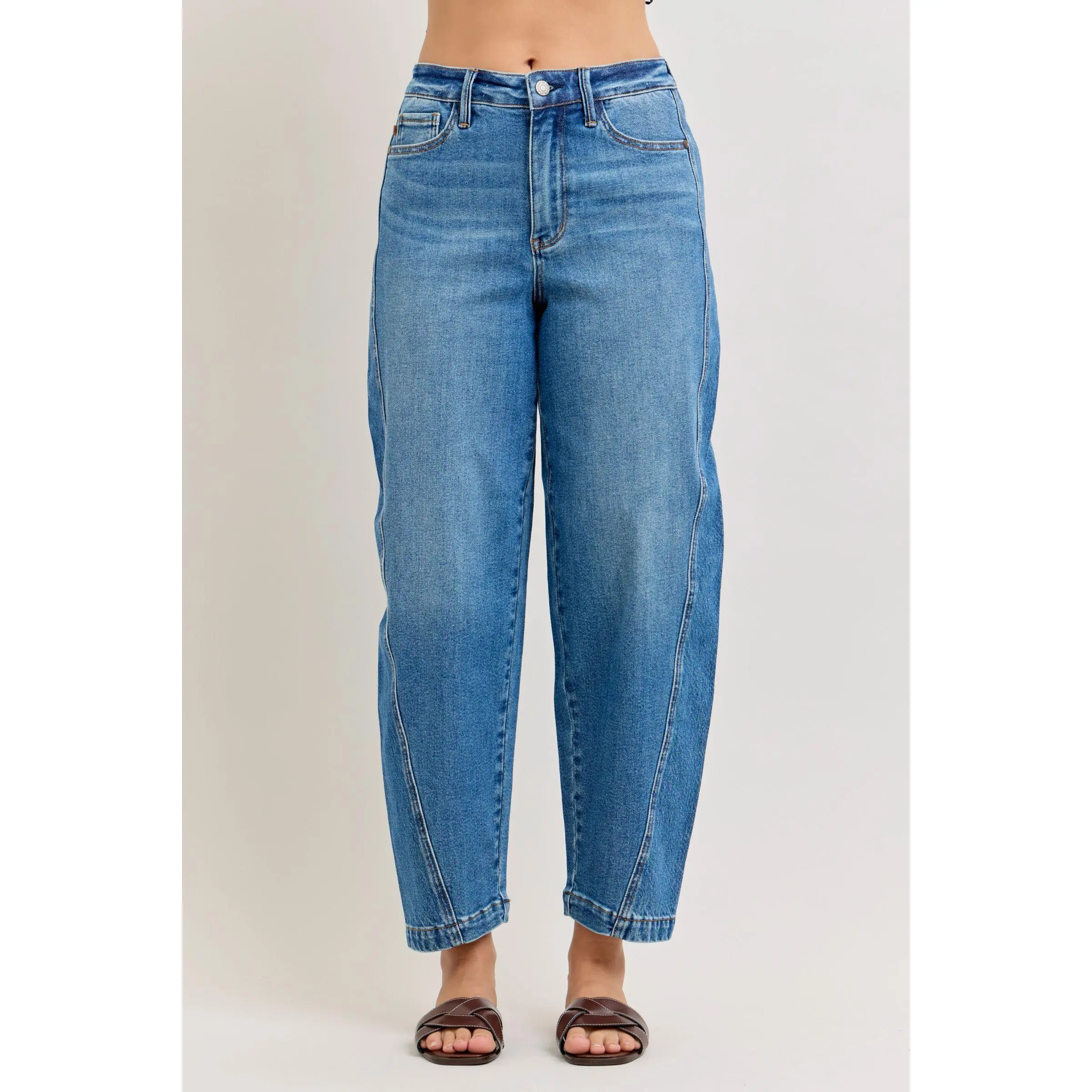 Judy Blue High Waist Rigid Magic Barrel Denim Jeans 881110, Spandex, Cotton, Smooth, Breathable, Soft, Bottom