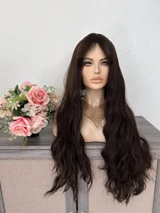 Little Wig Museum Extra Long Dark Brown Wavy Wig With Bang for Daily Wear, Alopecia, Chemo, Cosplay & Halloween, Synthetic Hair