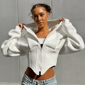 MK-Zipper Hoodie Cardigan Y2K Ins Fashion Street Long Sleeve Corset Womenswear Solid casual pullover hoodies zip sweatshirt