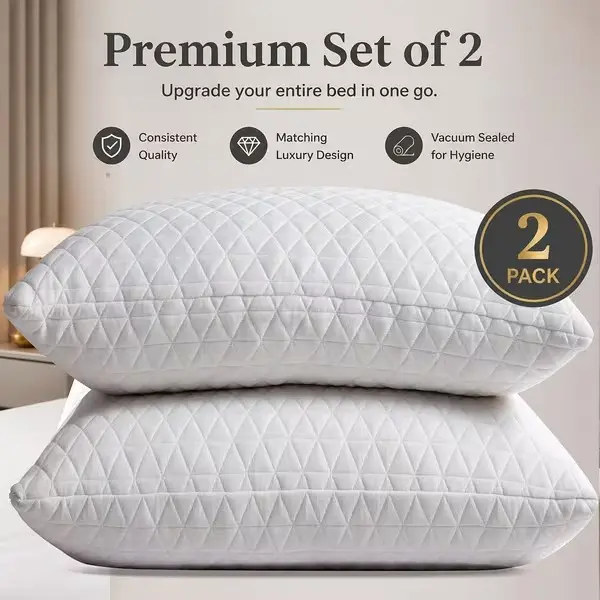 Great Value 2-Pack Pillows Rayon Made from Bamboo Fiber - Cloud-Like Hotel Comfort, Soft Support, Never Goes Flat Instant Rebound Down Alternative Fill for Deep Sleep, Pillow to Hot, Side, Back And Stomach Sleepers, 2 Pack, 20X36In