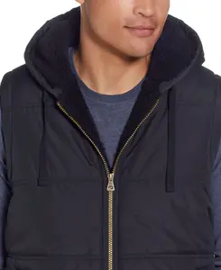 Sherpa Lined Hooded Puffer Vest In Black