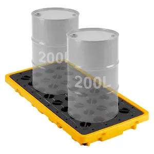 【FathersDayGift】VEVOR Spill Containment Pallet, 2 Drum Low Profile Spill Containment Modular Platform, 21 Gallon Sump, 4409 lbs Load Capacity, Heavy-Duty Polyethylene Tray with Drain, 51.8" x 26.8" x 5.9", Yellow