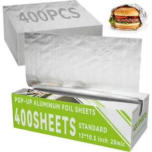 Foil Sheets, 400 Count Tin foil,12" x 10.6" Pre-Cut Pop-Up Dispenser for  Wrap, Hot  or Sandwich Wrap, Storage, Baking, Catering, Restaurant,Kitchen Use (, 12 Inch)