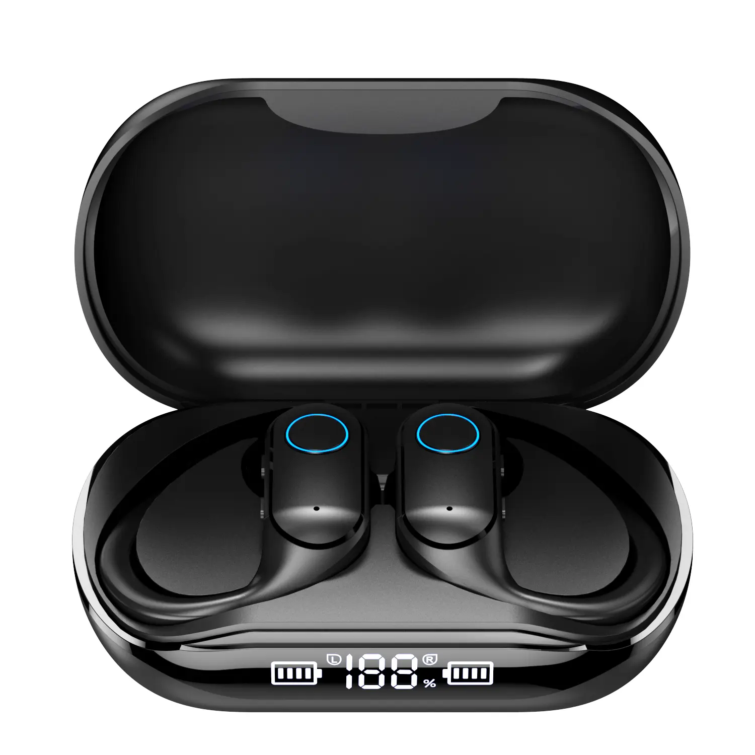 bmani Ear Buds Wireless Earbuds Bluetooth Headphones with 80H Playtime LED Display Case, Over-Ear Hook with Mic, Stereo Sound, Easy Button Controls, Sports Earphones for Running Workout Gym Black