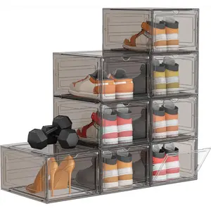 Shoe Storage, 8 Pack Shoe Organizer Hard Plastic Shoe Box, Shoe Boxes Clear Plastic Stackable, Shoe Boxes with  for Size 13