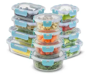 JoyJolt 24pc Fluted Glass Storage Containers with Lids. 12 Airtight, Freezer Safe Food Storage Containers, Pantry Kitchen Storage Containers, Glass Meal Prep Containers for Lunch