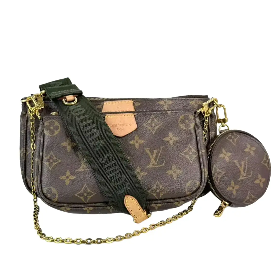Pre-owned Louis Vuitton Leather Crossbody Bags Multi Pochette Accessoires Monogram Canvas Khaki Strap Crossbody Bag