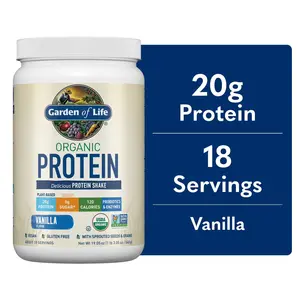 Organic Plant-Based Protein Powder, Vanilla, Protein Shake Drink, Vegan, Probiotics, Digestive Enzymes