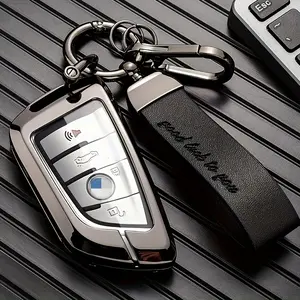 High end zinc alloy keychain protective cover, suitable for BMW 2 Series, 5 Series, 6 Series, 7 Series, X1, X2, X3, X5, X6 Series - stylish metal black surface design, safe and fashionable key protection, Car Key Holder