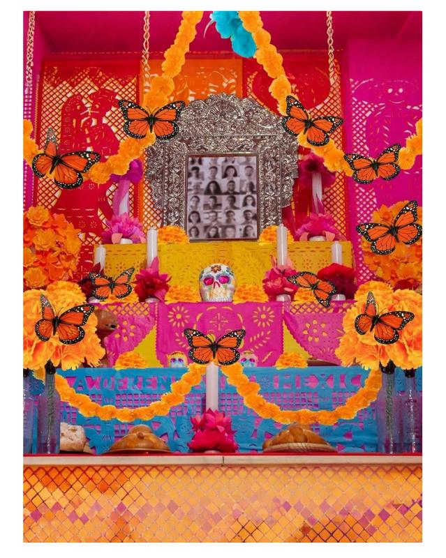 32Pcs Orange Artificial Marigold Butterfly Set Day Of The Dead Faux Flower Halloween Artificial Flower Head Marigold Garland For Diwali Decor, Traditional Decor Decorative Fruit