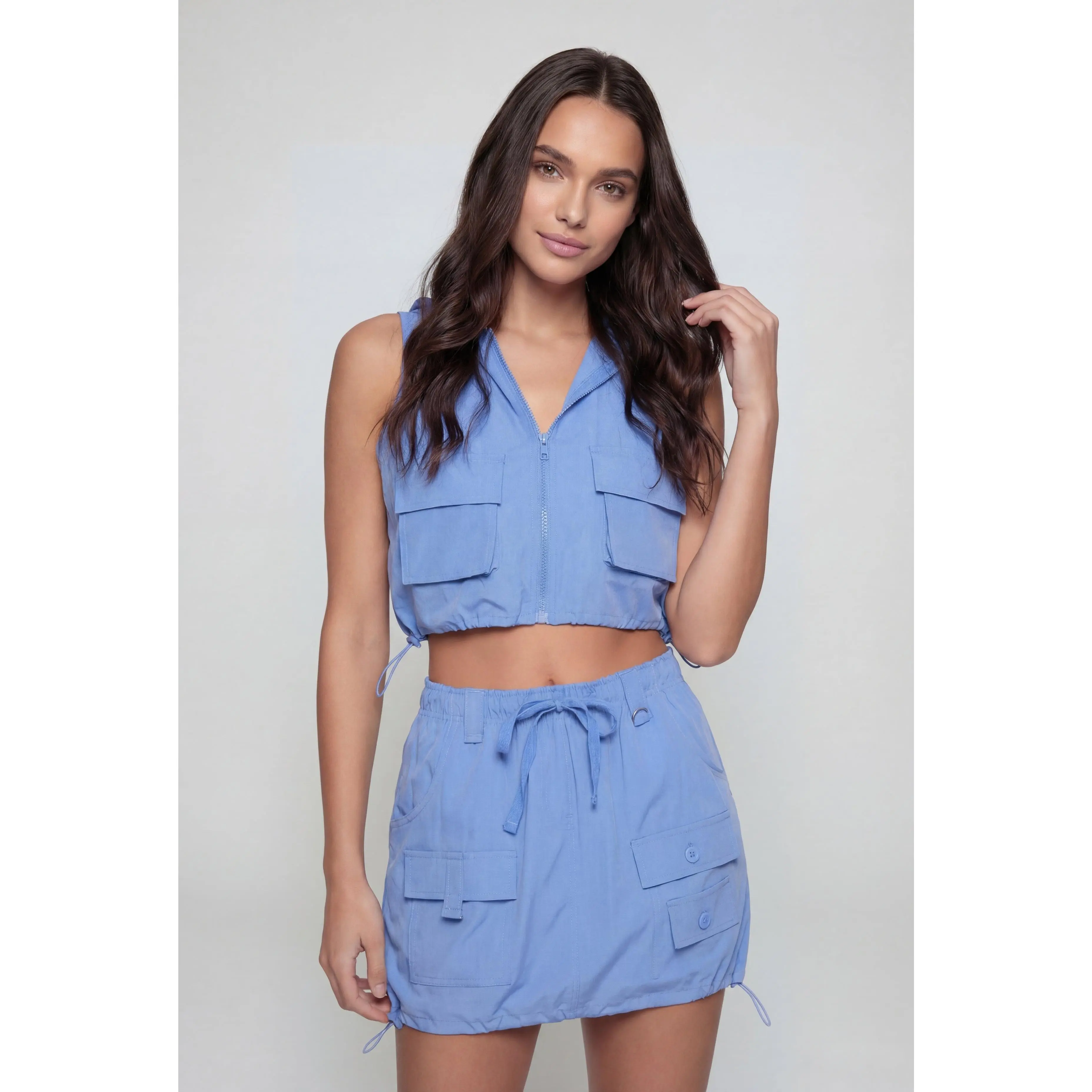 Toggle Crop Hooded Windbreaker Vest