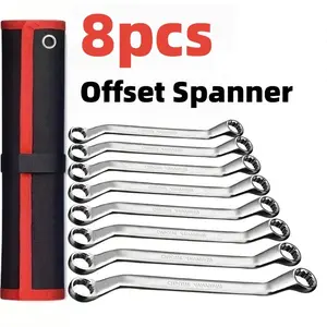 8pcs 6-19mm Offset Dual Head Star Wrench Set, Chrome Vanadium Steel, Rust Resistant Mirror Finish, Durable for Home Use and Car Repair