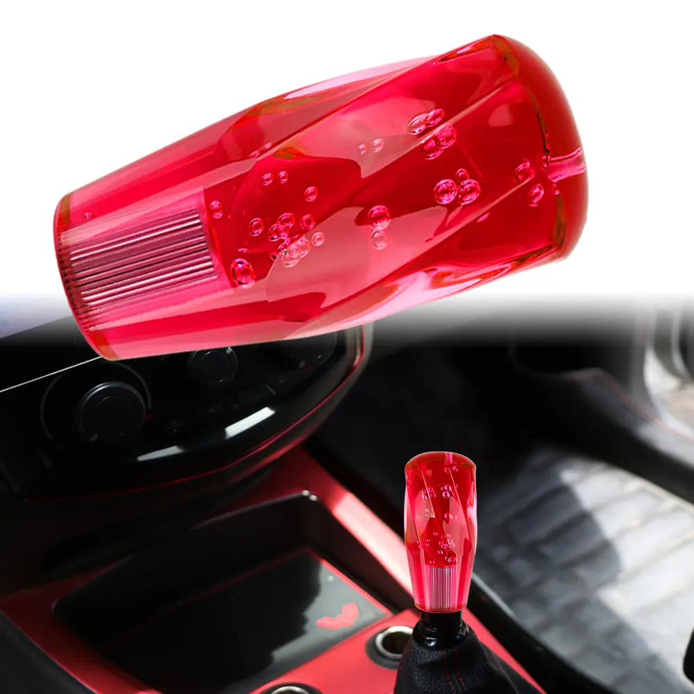 VIP 100mm Transparent Manual Red Diamond Crystal Bubble Shift Knob Universal