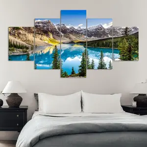 Landscape Pattern Canvas Unframed Painting, 5 Counts/set Modern Art Natural Landscape Poster, Wall Art Decor for Home Living Room Bedroom Office, Ornaments
