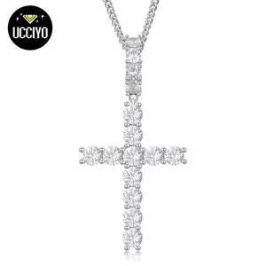 【#P66】Cross Pendant  S925 Sterling Silver Cross Inlaid Synthetic Moissanite Cross Pendant Necklace Suitable for Men and Women Hip Hop Exquisite Jewelry Gift summerwins