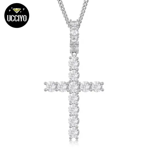 UCCIYO S925 Sterling Silver Unisex Exquisite Trendy Moissanite-Inlaid Cross Pendant #P66 - Non Tarnish Adult Necklace, Engagement Gift, Artificial Gemstone Jewelry, Non Tarnish Necklace