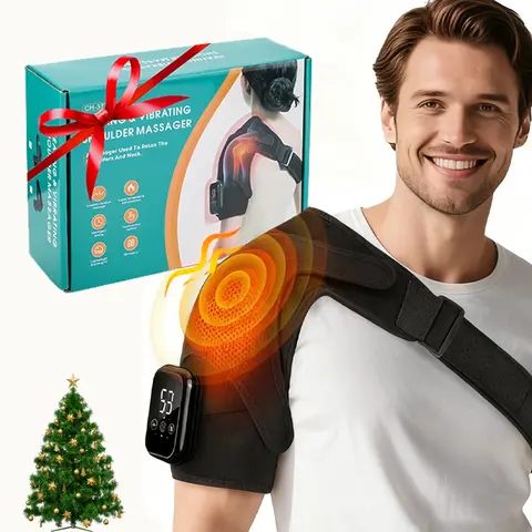 Shoulder Heating Massager, Cordless 3 Vibration Modes and 3 Heat Settings, Large Shoulder Wrap, Fits Left & Right Shoulders, Rotator Cuff Wireless Heating Pad, Rechargeable Heated Wrap, Multifunctional Heating Pad, Christmas Gift