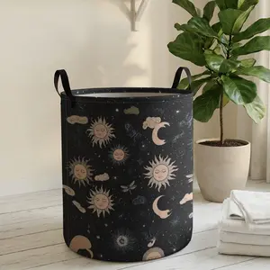 Sun Moon Print Laundry Basket with Handle, Durable Halloween Home Foldable Dirty Clothes Storage, Large Capacity Toy Organizer, Laundry Room Organizer