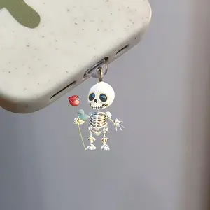 Creative Skull Rose Phone Dust Plug, Phone Decoration, Compatible with iPhone & Type-C Ports, Showcases Unique Mobile Style, Perfect Gift Idea, Halloween, Phone Accessories