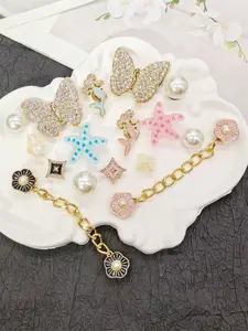 16PCS Ocean Theme Mermaid Starfish ABS Shoe Charm, Shoe Decoration Charms, Shoe Embellishment Set, DIY Flower Chains Decorations Rhinestone Butterfly Shoe Buckles Accessories Artificial Pearls Clogs Shoe Clips Beach Bag Ornaments Gifts