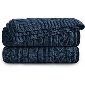 Navy Blue  Knit Throw Blankets for Couch Bed Sofa,  Knitted Blanket, Soft Cozy Throw Blanket, 50" x 60"
