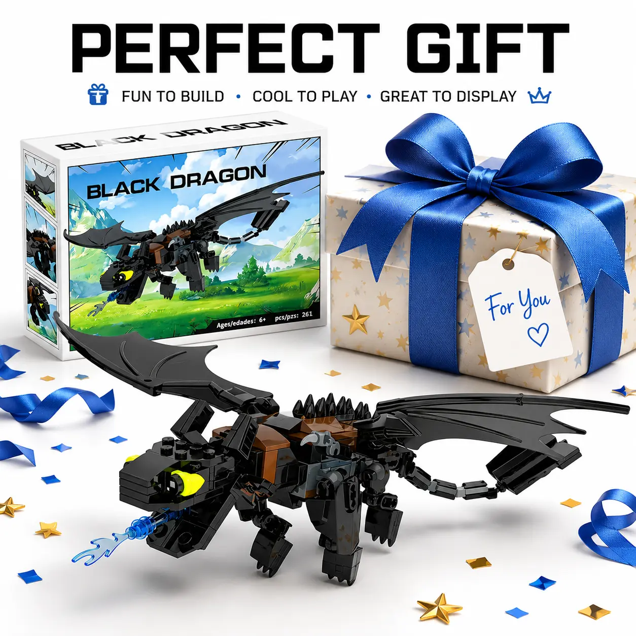 Black Dragon Building Blocks Set 251 Pcs Model Kit Night Dragon Toy for Kids Excellent Holiday Halloween Christmas Birthday Gift