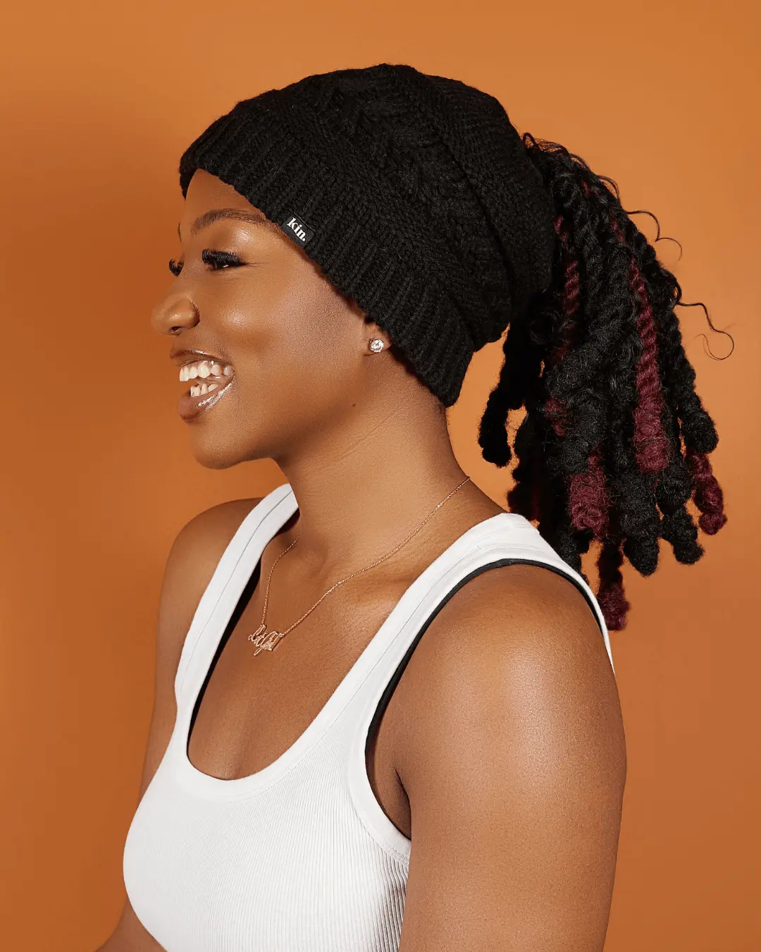 Black Satin Lined Ponytail Beanie