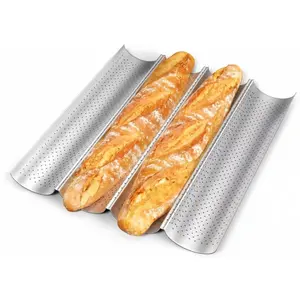 Baguette Bread Pan, Premium Nonstick Perforated Baguette Pan for French Bread Baking, 4 Loaves Baguette Baking Tray for Sourdough, Italian Bread, Perfect for Creating Crisp Golden-Brown Crust