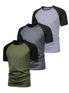 3-Pack Men’s Summer Lightweight Colorblock Raglan Short-Sleeve T-Shirts — Stylish for Daily Casual Wear, Vacation, Sports & Outings; Great Gift for Boyfriend/Husband; Suitable for Basketball, Camping, and Gym