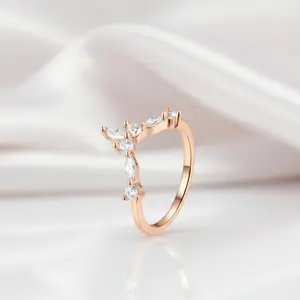 Marquise Cut Stackable V Shape Wedding Band