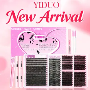 YIDUO Eyelash Cluster Set: 4 Styles (60D/80D/100D/150D) / Individual Eyelash Extension Set D-Curl 1084 with Lash Bond & Seal*2, Lash Remover,  Tweezers & Eyelash Brush Pieces Ideal for Beginners and Home Use Eyelash Extensions Set
