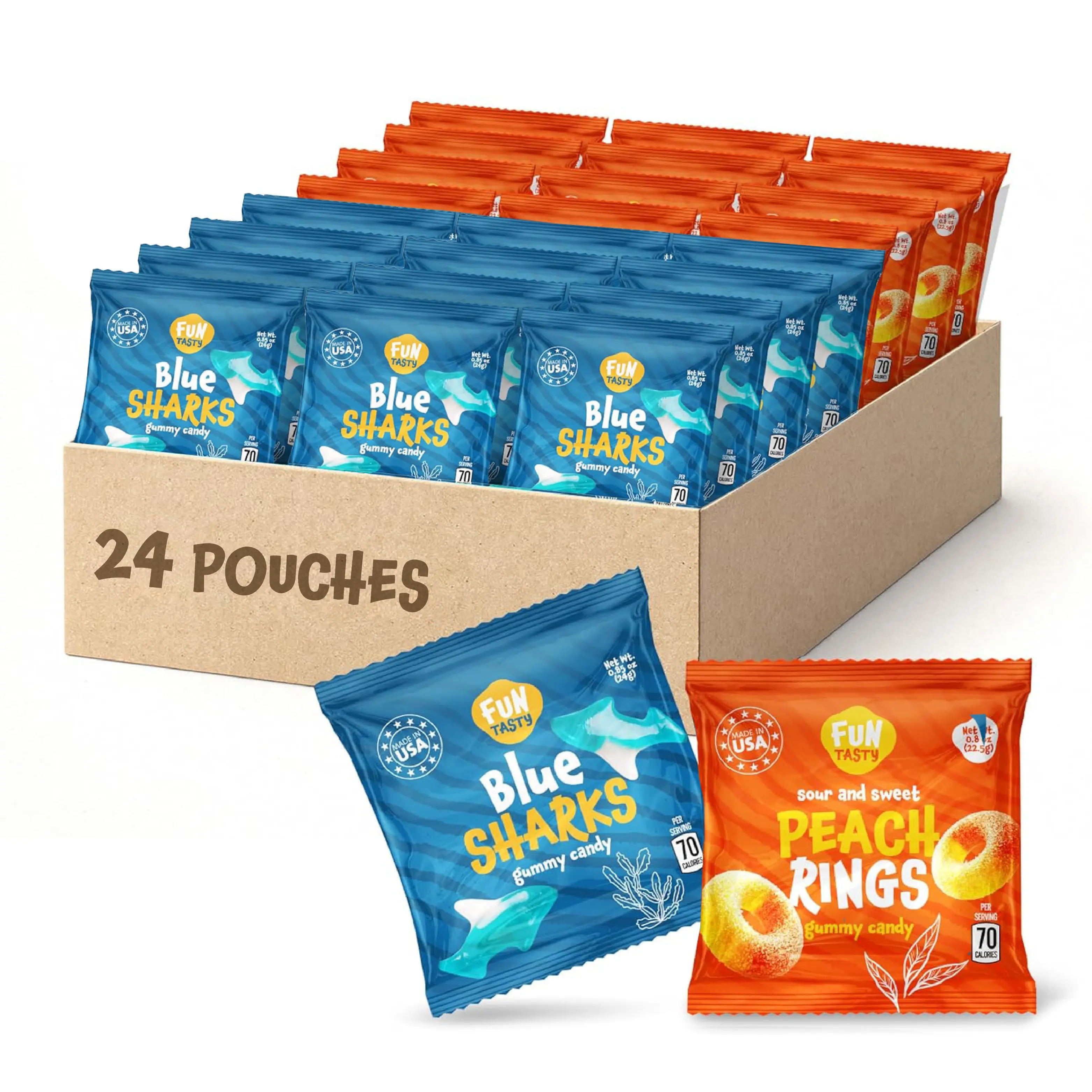 24 Individually Wrapped Gummy Candy Variety Pack | Blue Shark Gummies  & Peach Rings | Sweet and Sour Candy