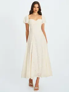 Pandora White Bubble Sleeve Backless Maxi Dress