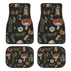 Chrysanthemum Mushroom Pattern Car Floor Mats Set, 4 Piece Anti-Slip Car Mat, Easy Clean Interior Accessories for All Cars