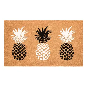 Pineapple Trio Doormat - Brown Background with Black and White Pineapples Design for Home Decor and Functional Beauty Elegant & Functional Beauty