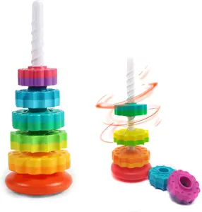 Baby Spinning Stacking Toys for Toddlers 1-3, Rainbow Ring Stacker Montessori Toys for Babies 6-12 Months, 1 2 3 One Year Old Girl Boy Christmas Birthday Gifts, Autism Sensory Learning Toy Blocks Tower Game Multi Activity Playset, Baby Toys