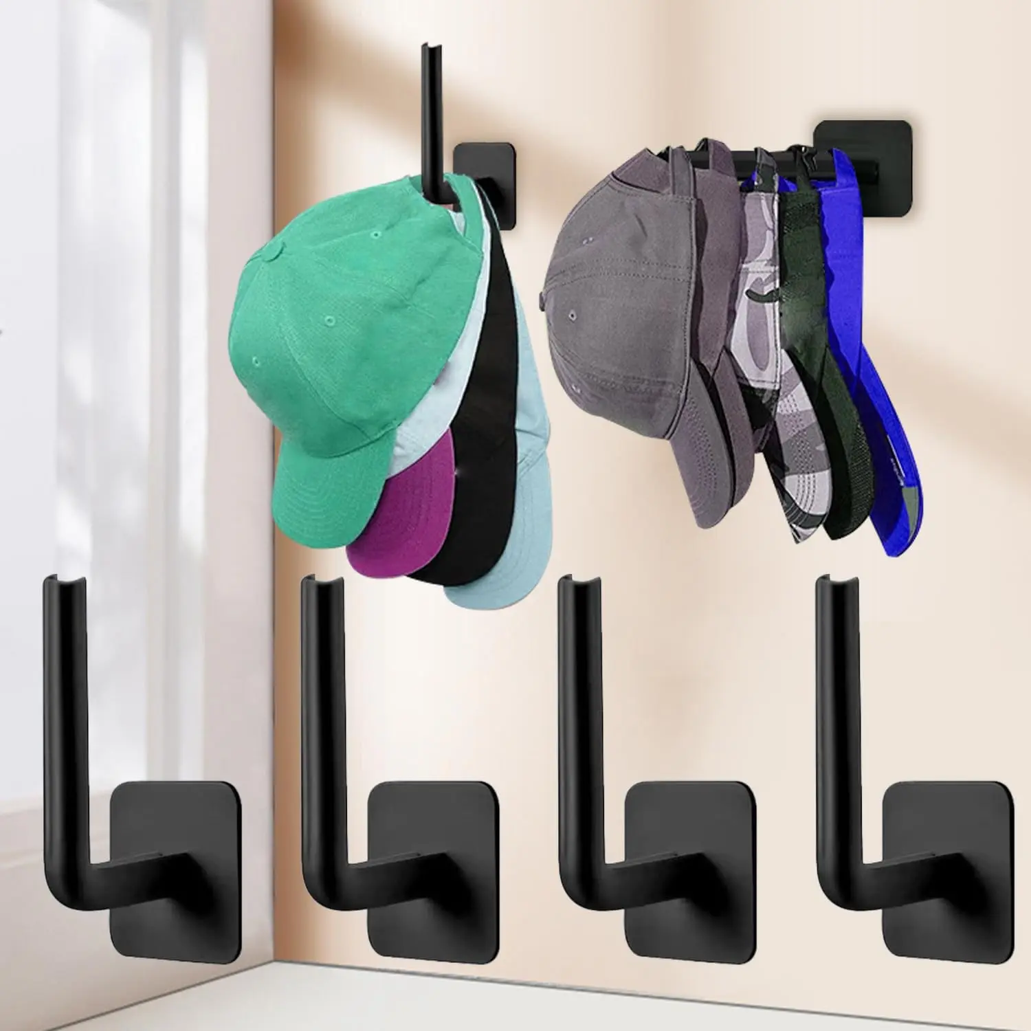 Hat Rack, 4 Counts Wall Mounted Hat Holder, Hat Storage Rack, Hat Organizer for Baseball Caps, Home Organizer for Door Closet