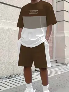 Casual Style 3D Print Set, Lightweight Polyester, Round Neck Stretch Fit, Short Sleeve Shorts, Versatile